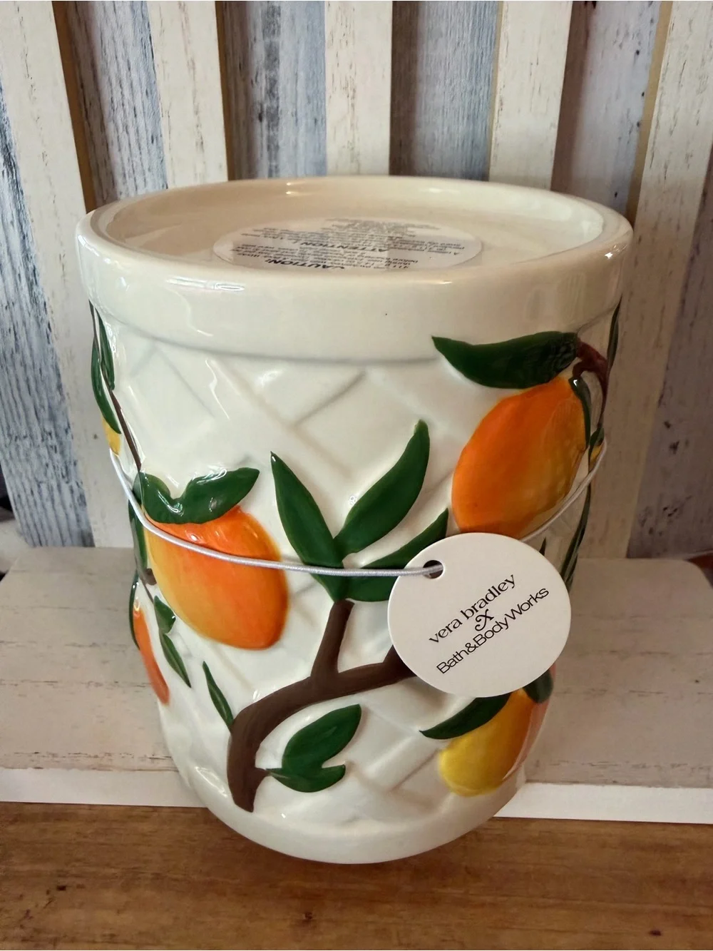 Bath & Body Works X Vera Bradley PEACH Tree Pedestal 3-Wick Candle Holder NWT